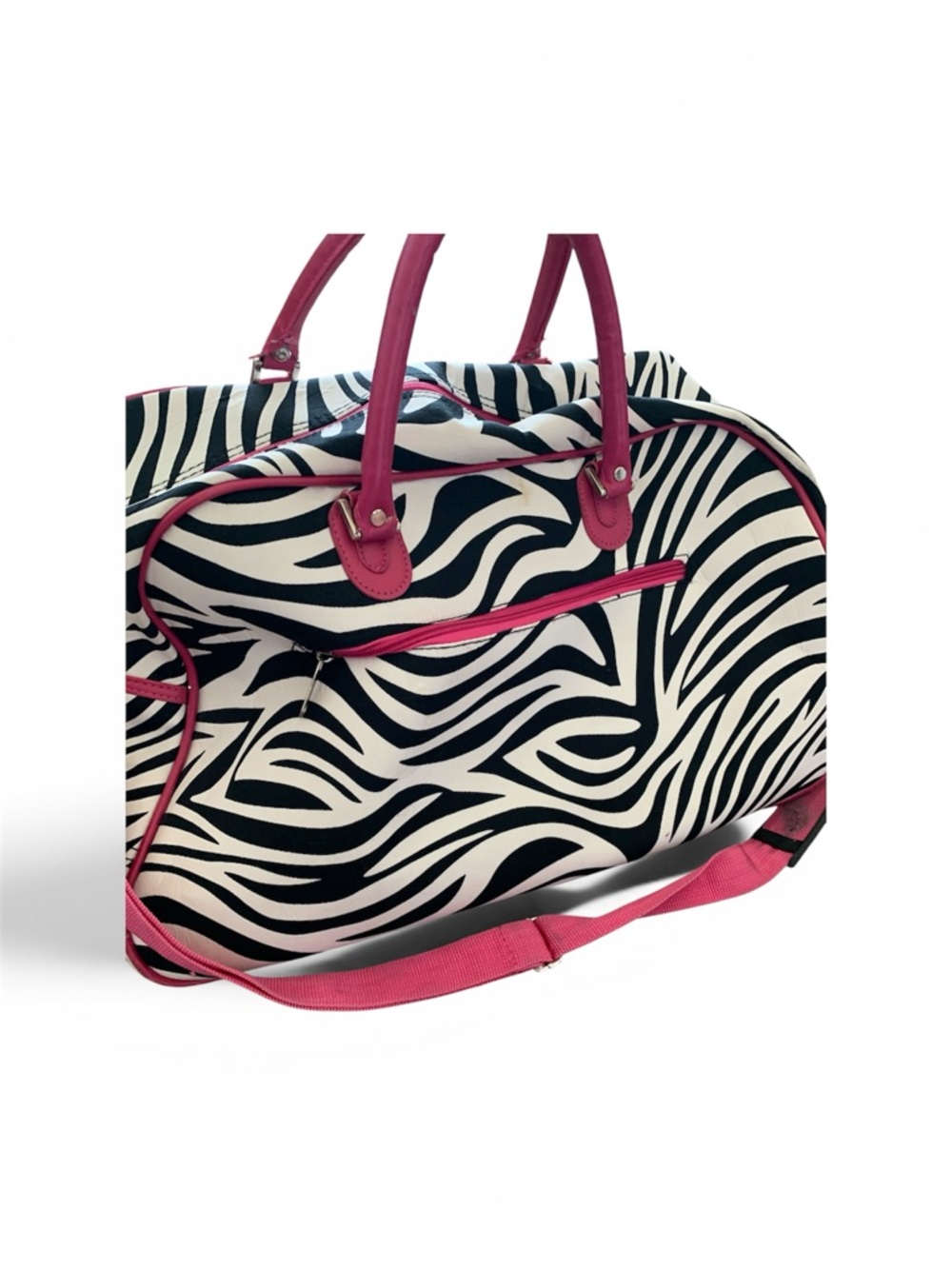 Zebra Print Travel Bag with wheels and Pink Trim